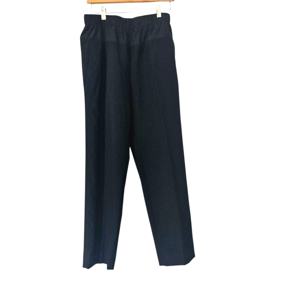 Cos Black Pull On Straight Wool Trousers Pockets Size 38